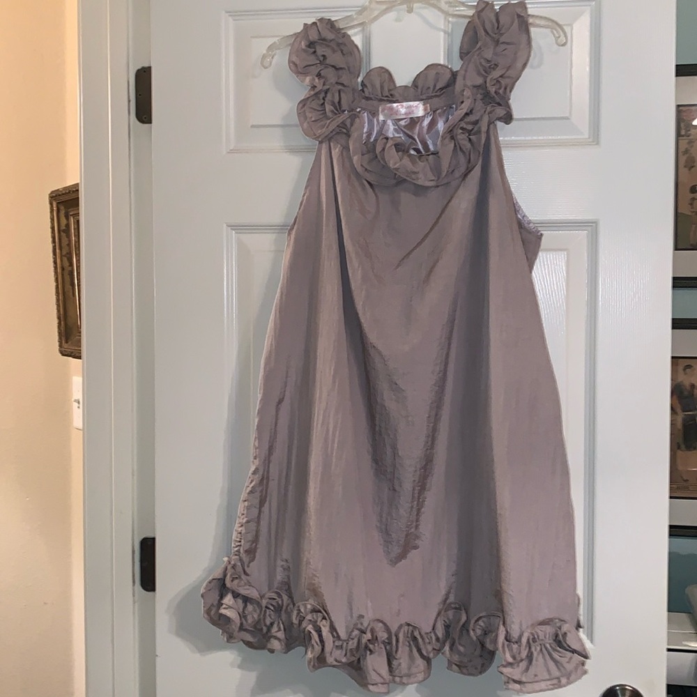 Taffeta Ruffle Dress. XL. Knee length. Grey/lavender color. New, Without Tags.